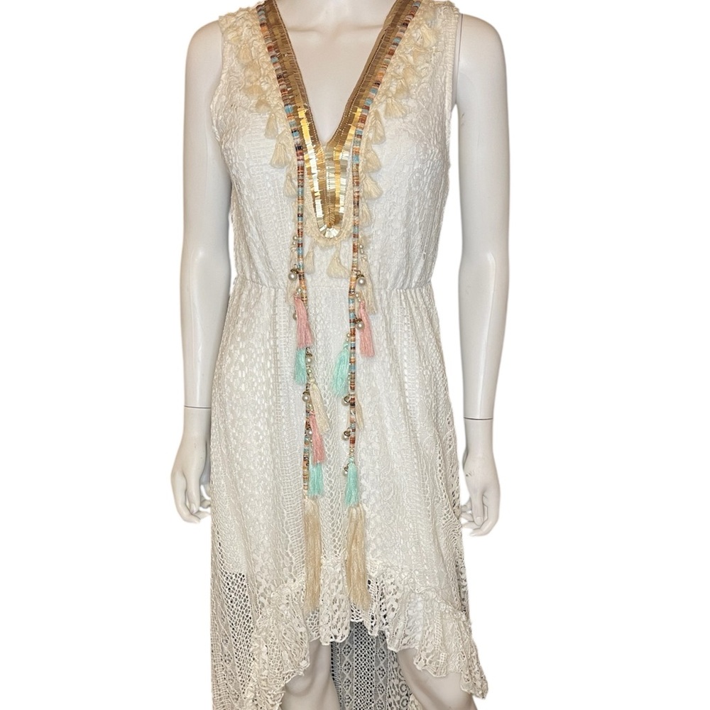 Chic white Lace High Low Dress